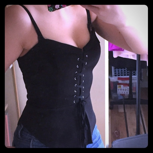 Express Tops - Sexy Corset look Peplum Strap Top from Express